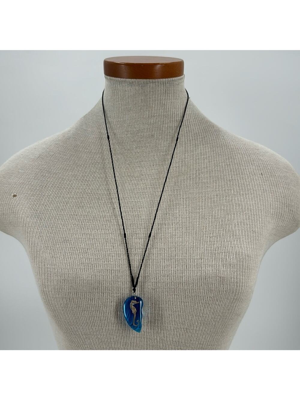 Seahorse blue resin half heart necklace